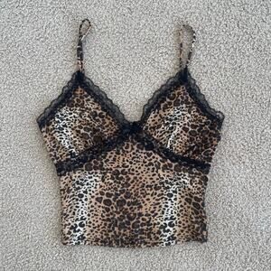 Y2K Cheetah Lace Crop Cami Top - Size S